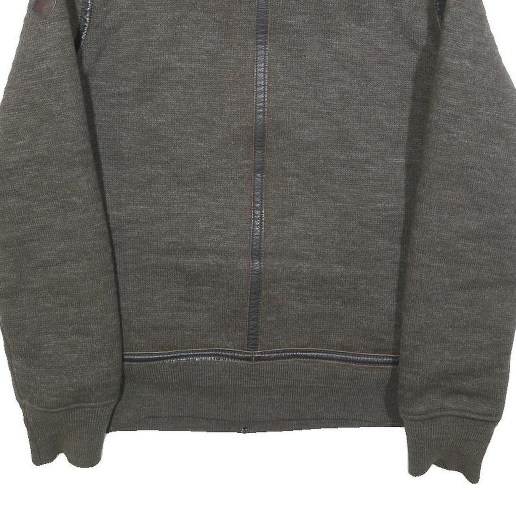 SCHOTT Mens Grey Wool Blend Zip Jacket M Knit Casual Warm Winter Outerwear