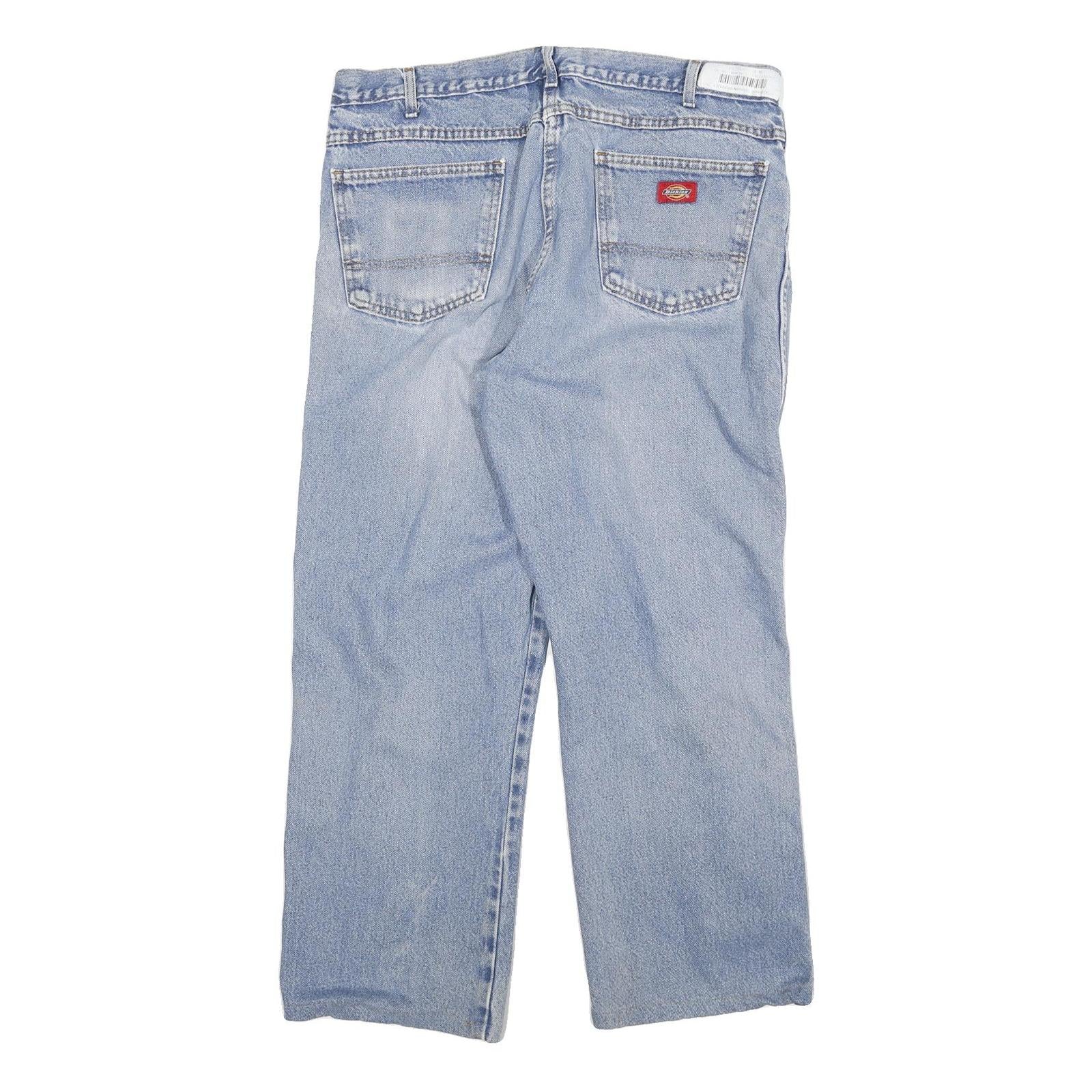 DICKIES Mens Regular Fit Light Blue Denim Jeans Cotton Blend Zip W34 L26 Casual