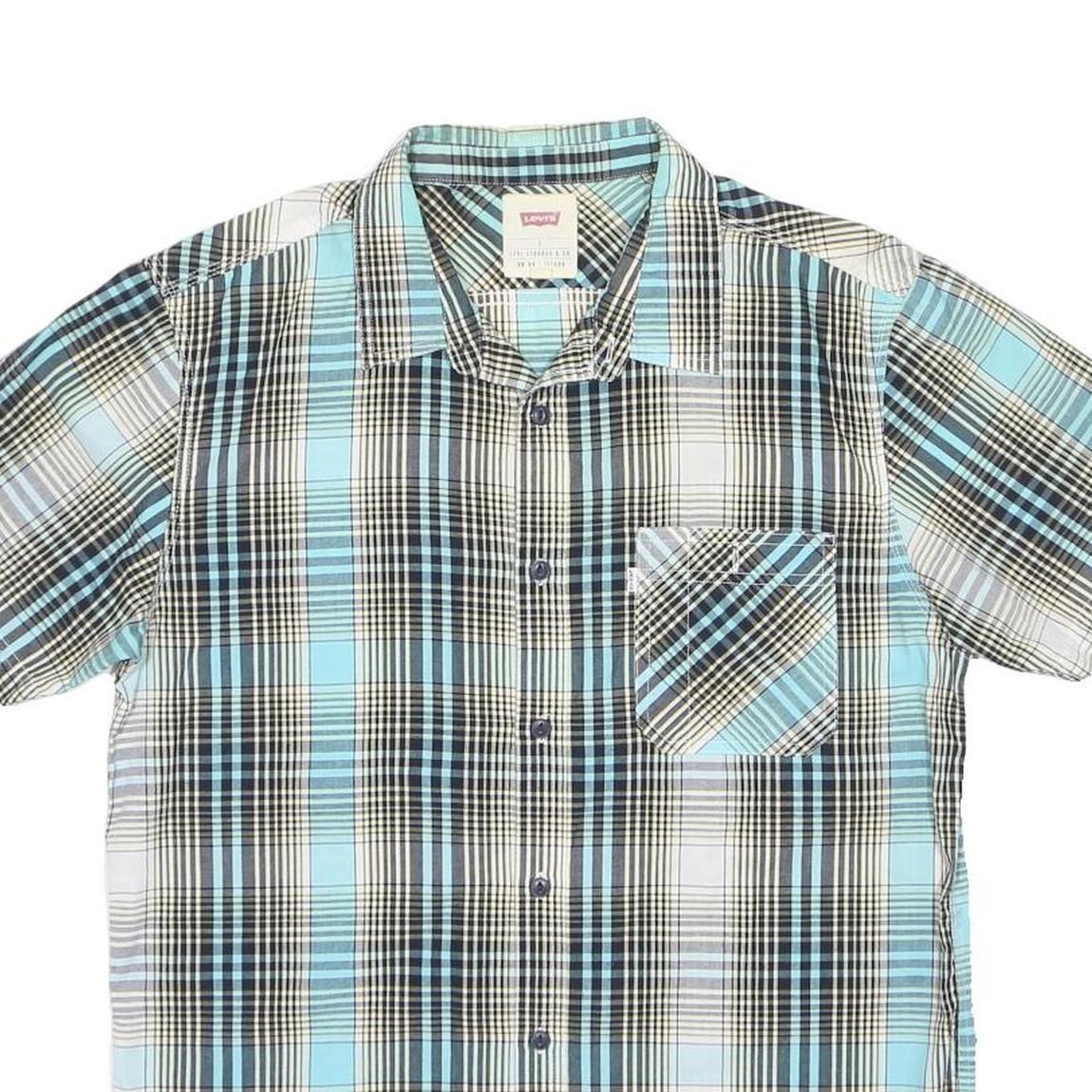LEVI'S Mens Blue & Black Plaid Cotton Blend Shirt L Casual Short Sleeve