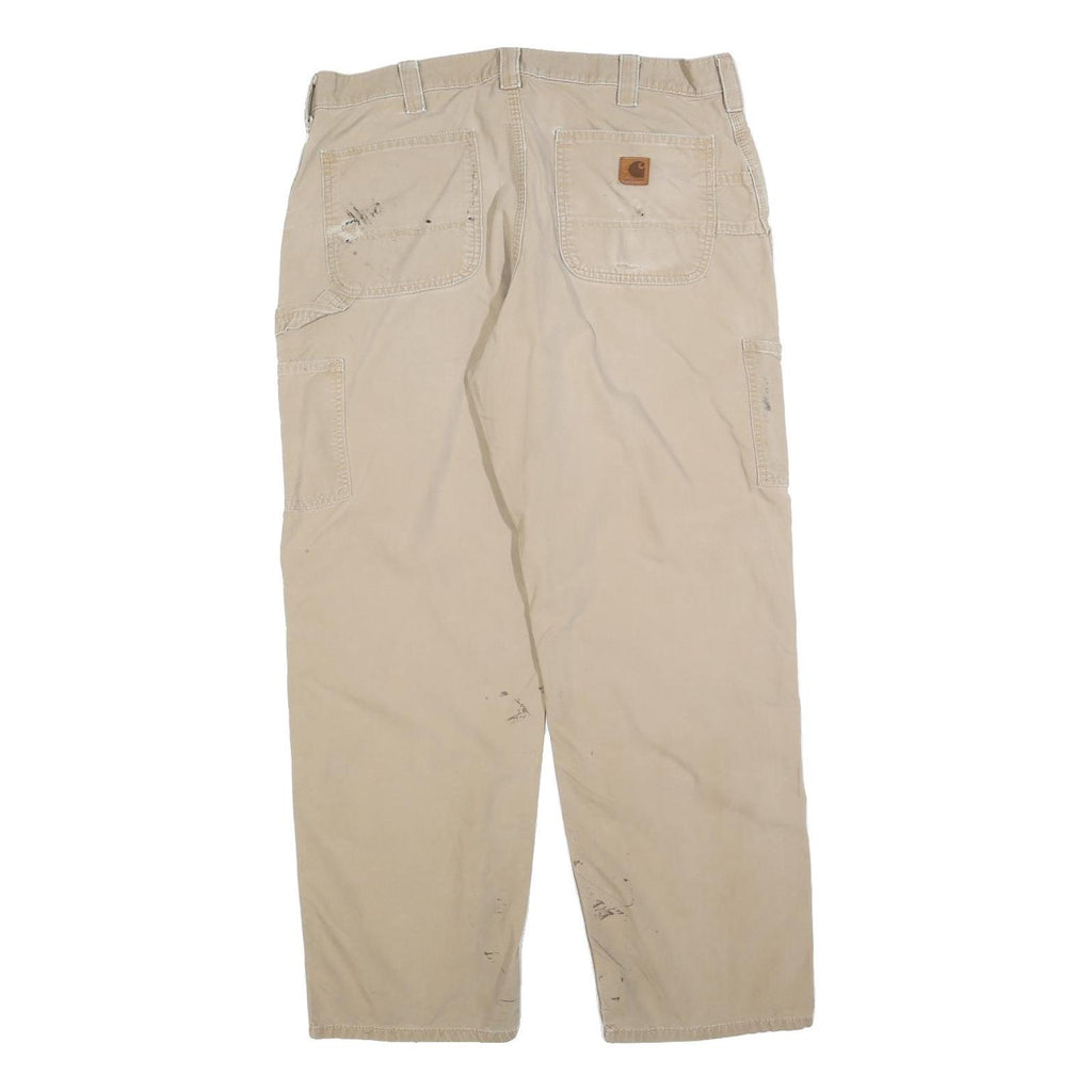 CARHARTT Mens Beige Regular Fit Straight Leg Trousers W36 L32 Cotton Blend