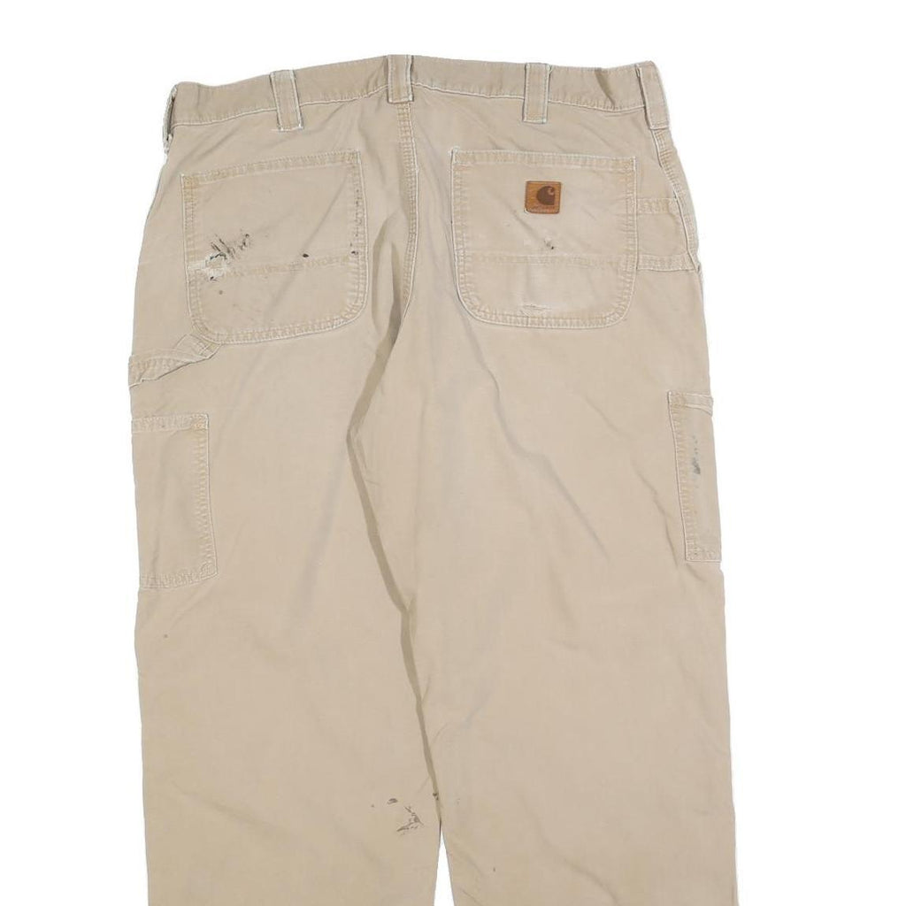 CARHARTT Mens Beige Regular Fit Straight Leg Trousers W36 L32 Cotton Blend