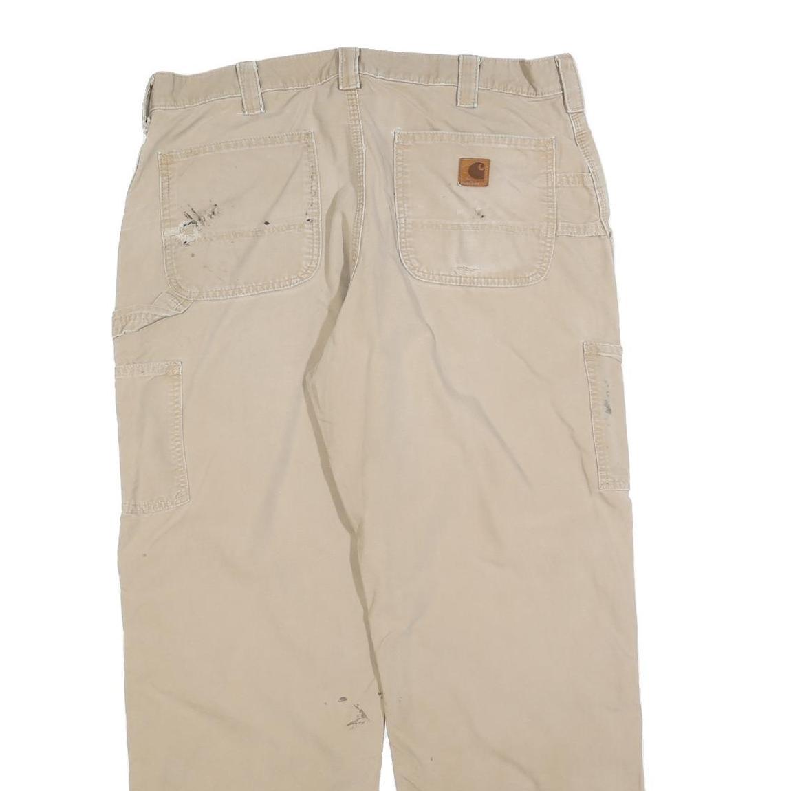 CARHARTT Mens Beige Regular Fit Straight Leg Trousers W36 L32 Cotton Blend