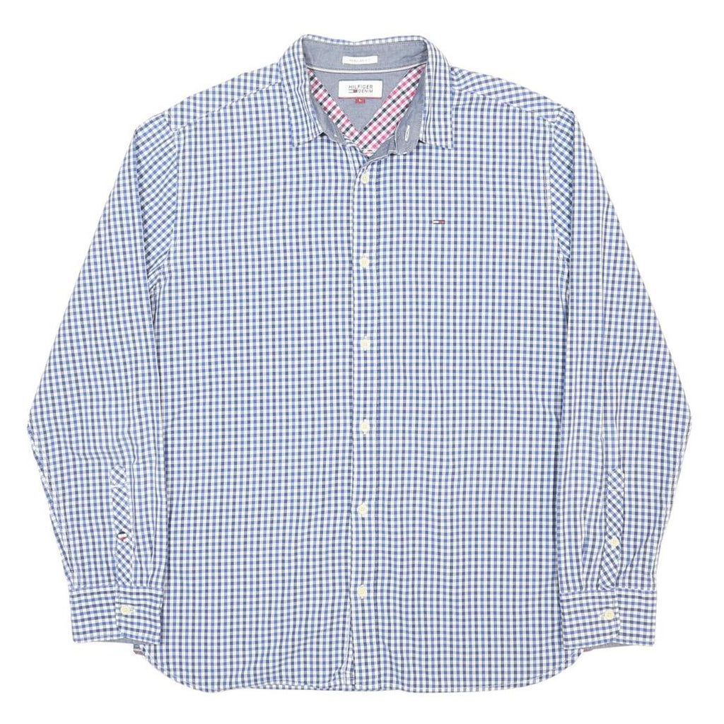 HILFIGER DENIM Mens Blue & White Check Shirt L Casual Cotton Stylish