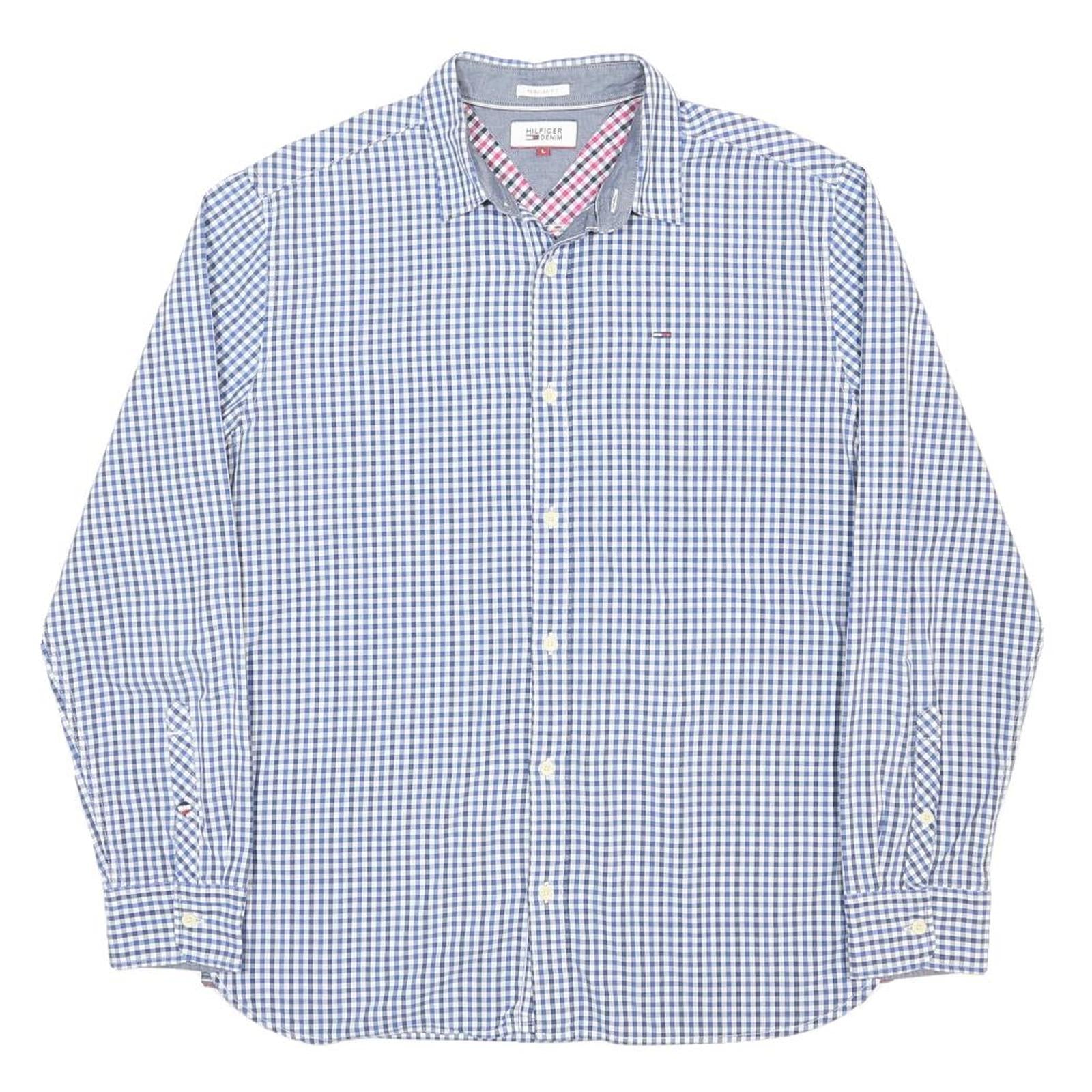 HILFIGER DENIM Mens Blue & White Check Shirt L Casual Cotton Stylish