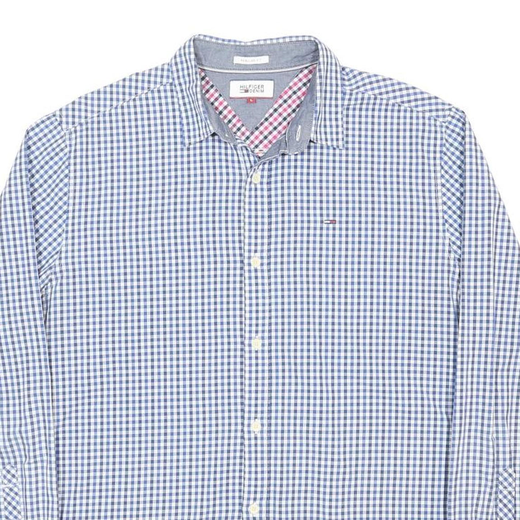 HILFIGER DENIM Mens Blue & White Check Shirt L Casual Cotton Stylish