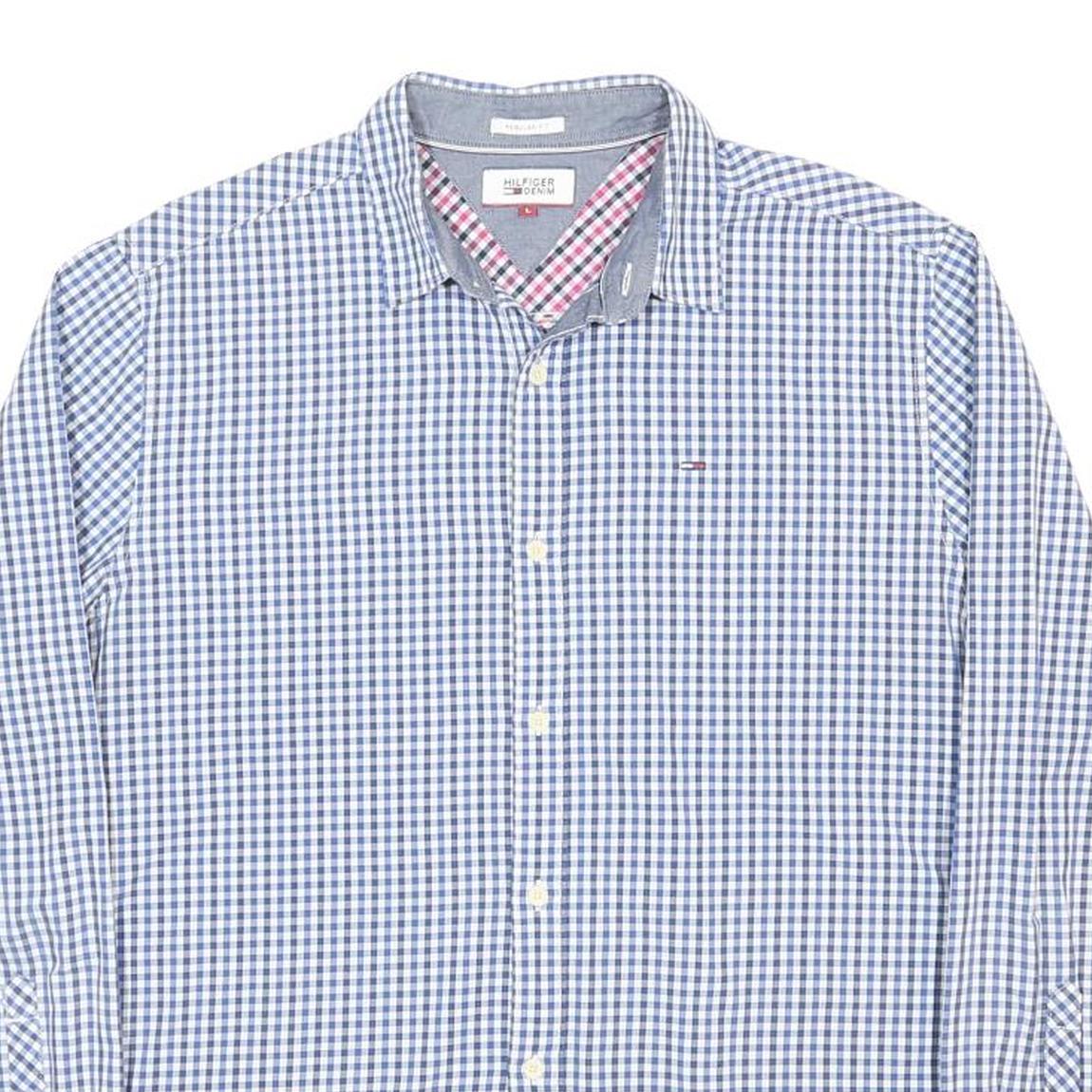 HILFIGER DENIM Mens Blue & White Check Shirt L Casual Cotton Stylish