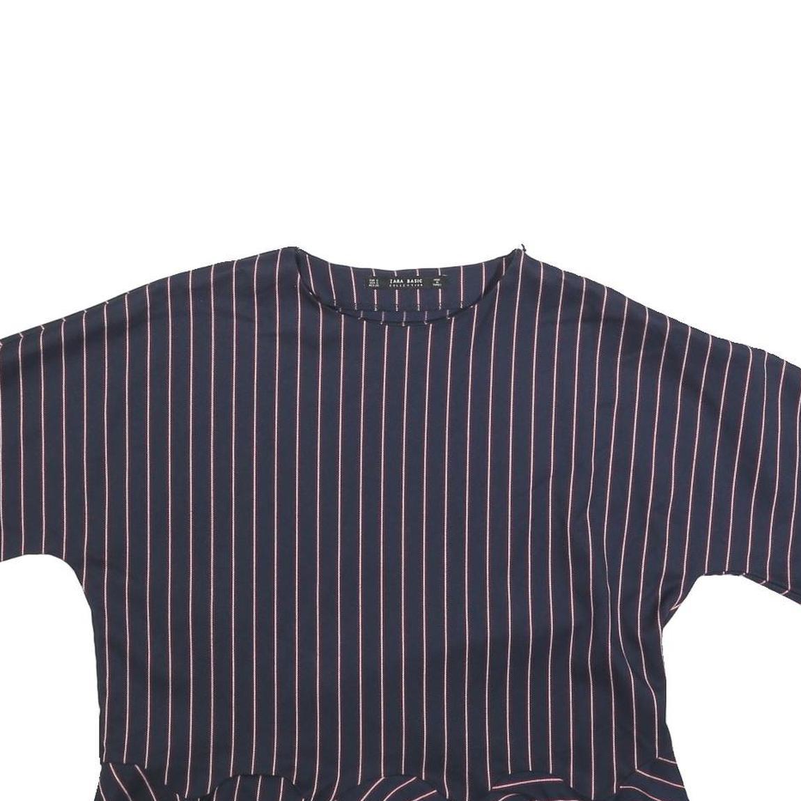 ZARA BASIC Womens Navy Blue & Pink Striped Basic Top Short Sleeve Round Neck S