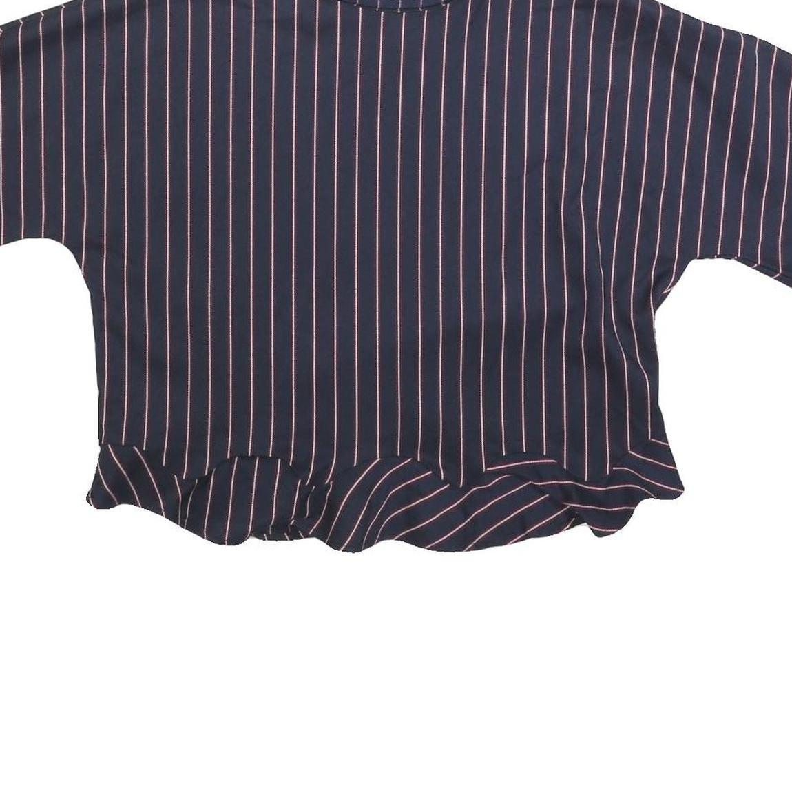 ZARA BASIC Womens Navy Blue & Pink Striped Basic Top Short Sleeve Round Neck S