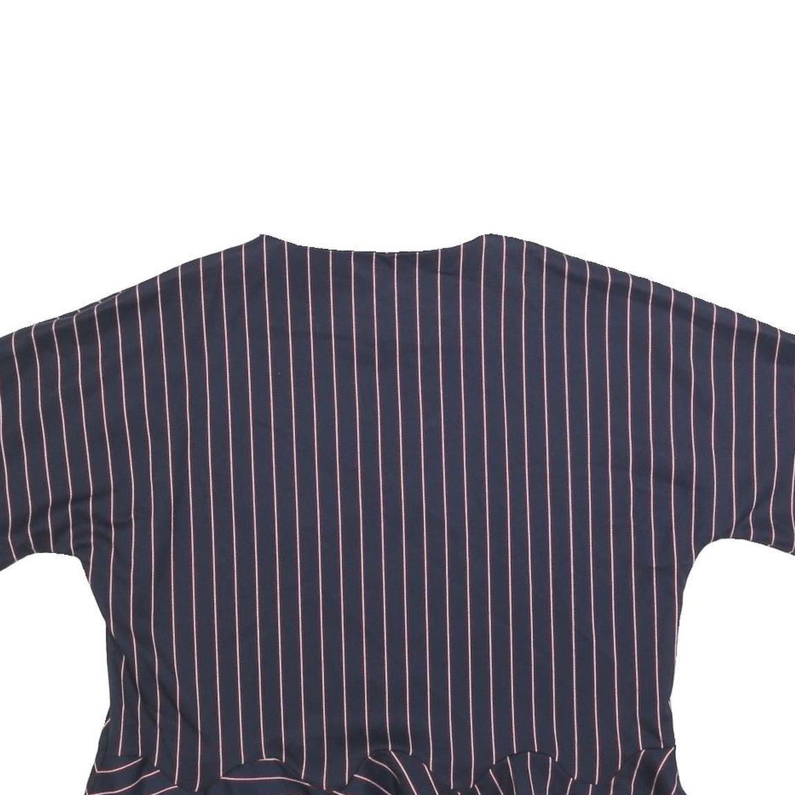 ZARA BASIC Womens Navy Blue & Pink Striped Basic Top Short Sleeve Round Neck S