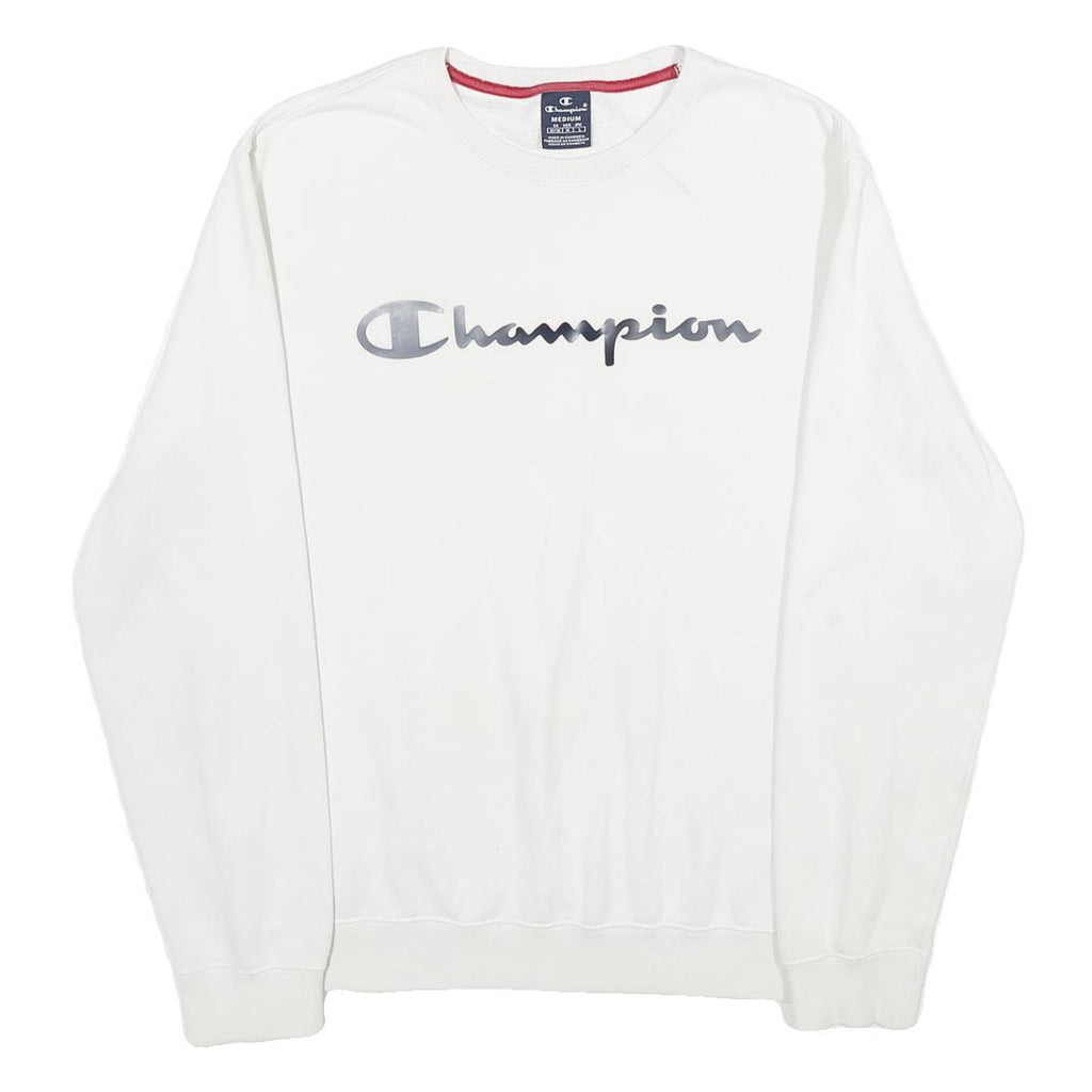 CHAMPION Mens White Crew Neck M Cotton Blend Sweatshirt Pullover Logo