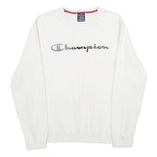 CHAMPION Mens White Crew Neck M Cotton Blend Sweatshirt Pullover Logo