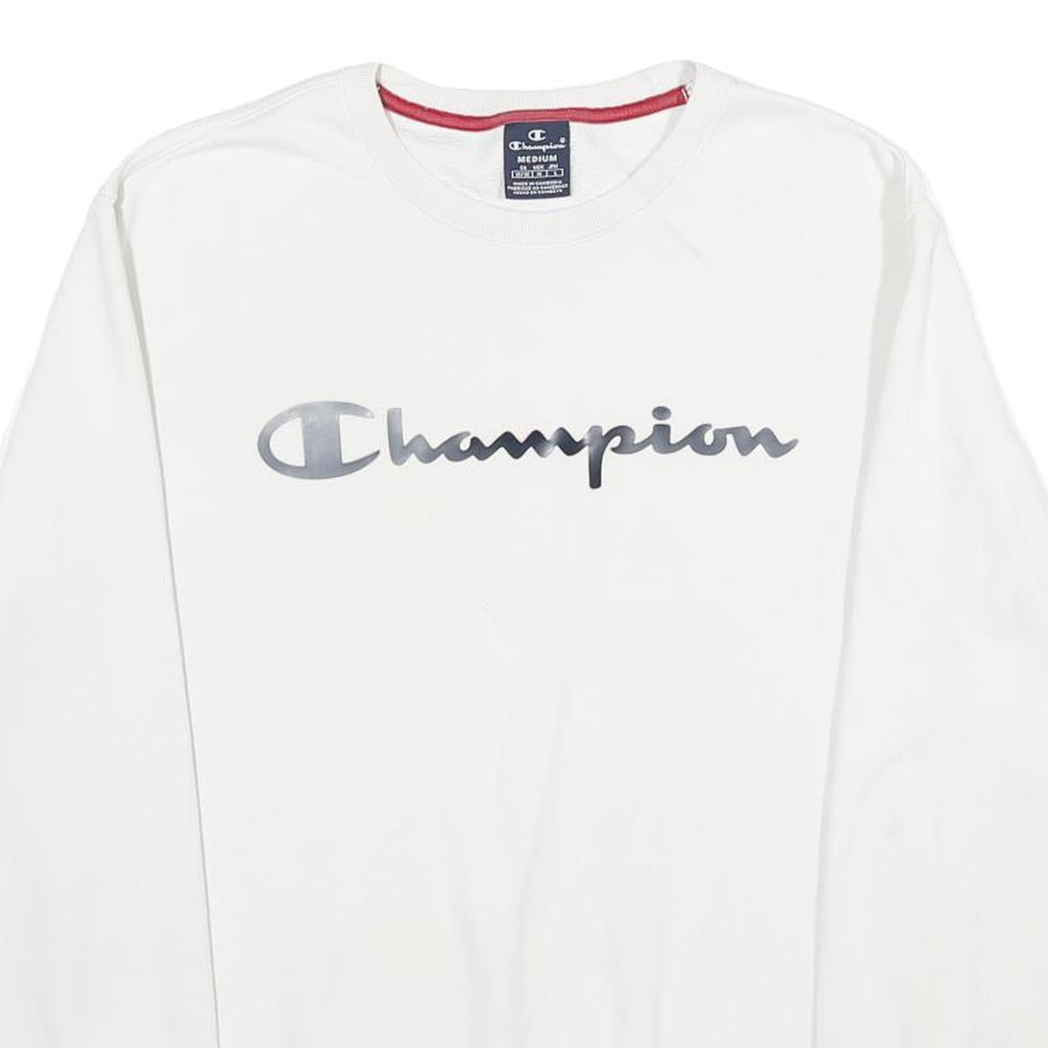 CHAMPION Mens White Crew Neck M Cotton Blend Sweatshirt Pullover Logo