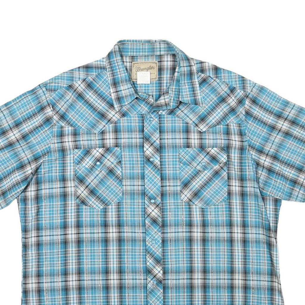 WRANGLER Mens Blue & White Check Shirt XL Casual Button Up Short Sleeve