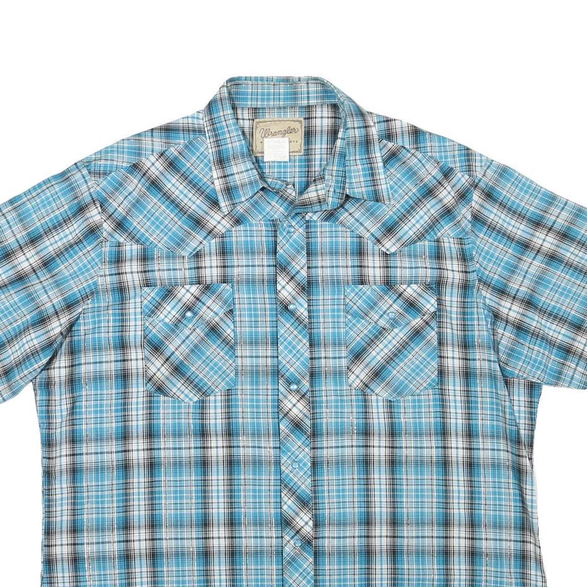 WRANGLER Mens Blue & White Check Shirt XL Casual Button Up Short Sleeve