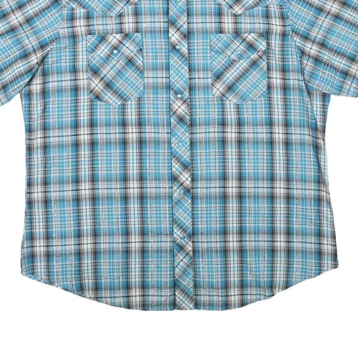 WRANGLER Mens Blue & White Check Shirt XL Casual Button Up Short Sleeve