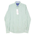 TOMMY HILFIGER Mens Green & White Striped Shirt S Classic Cotton Blend Long