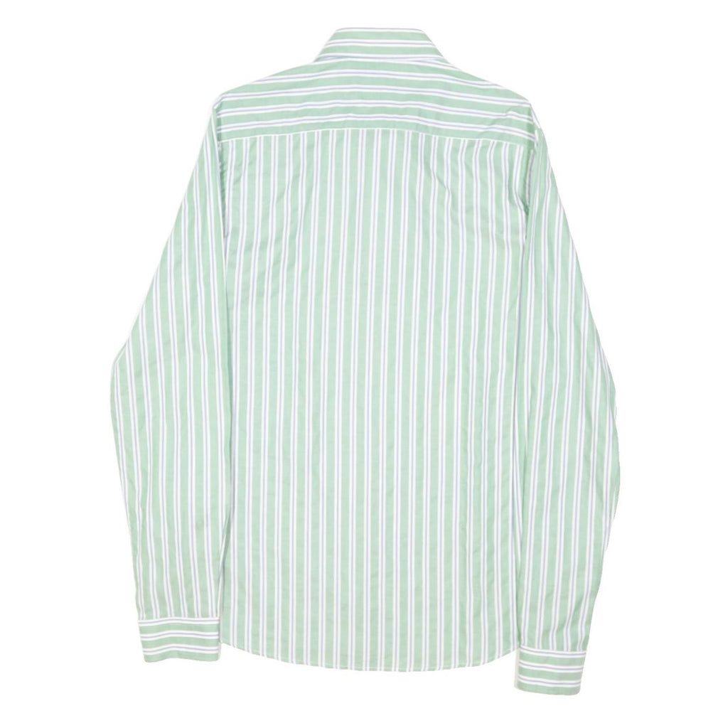 TOMMY HILFIGER Mens Green & White Striped Shirt S Classic Cotton Blend Long