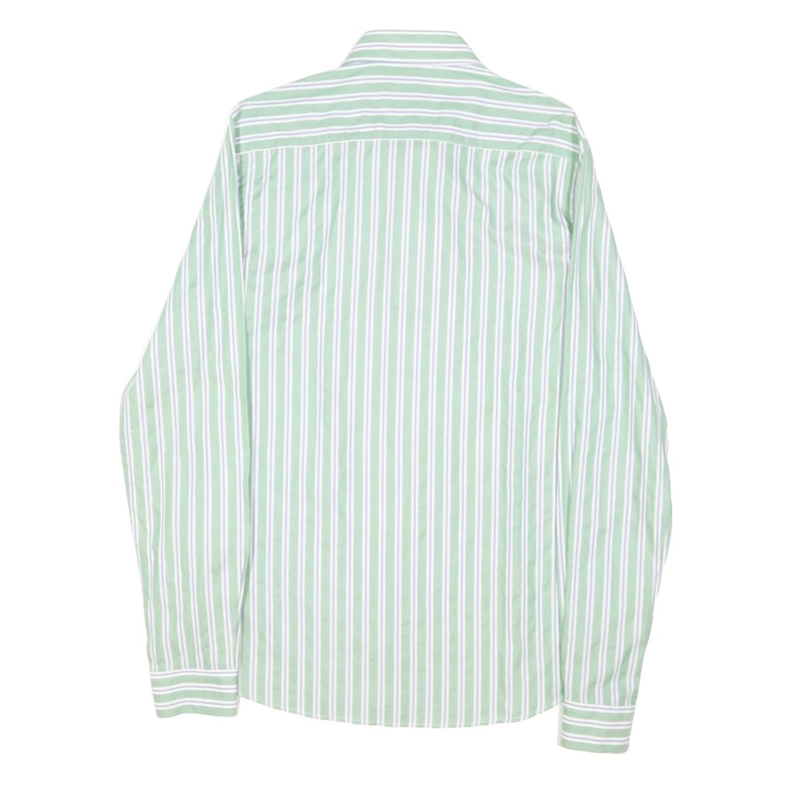 TOMMY HILFIGER Mens Green & White Striped Shirt S Classic Cotton Blend Long