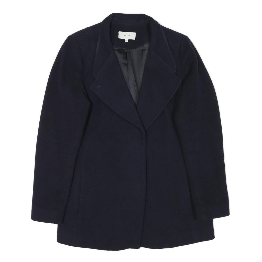 REISS Womens Navy Wool Blend Button Jacket UK 12 Classic Tailored Outerwear