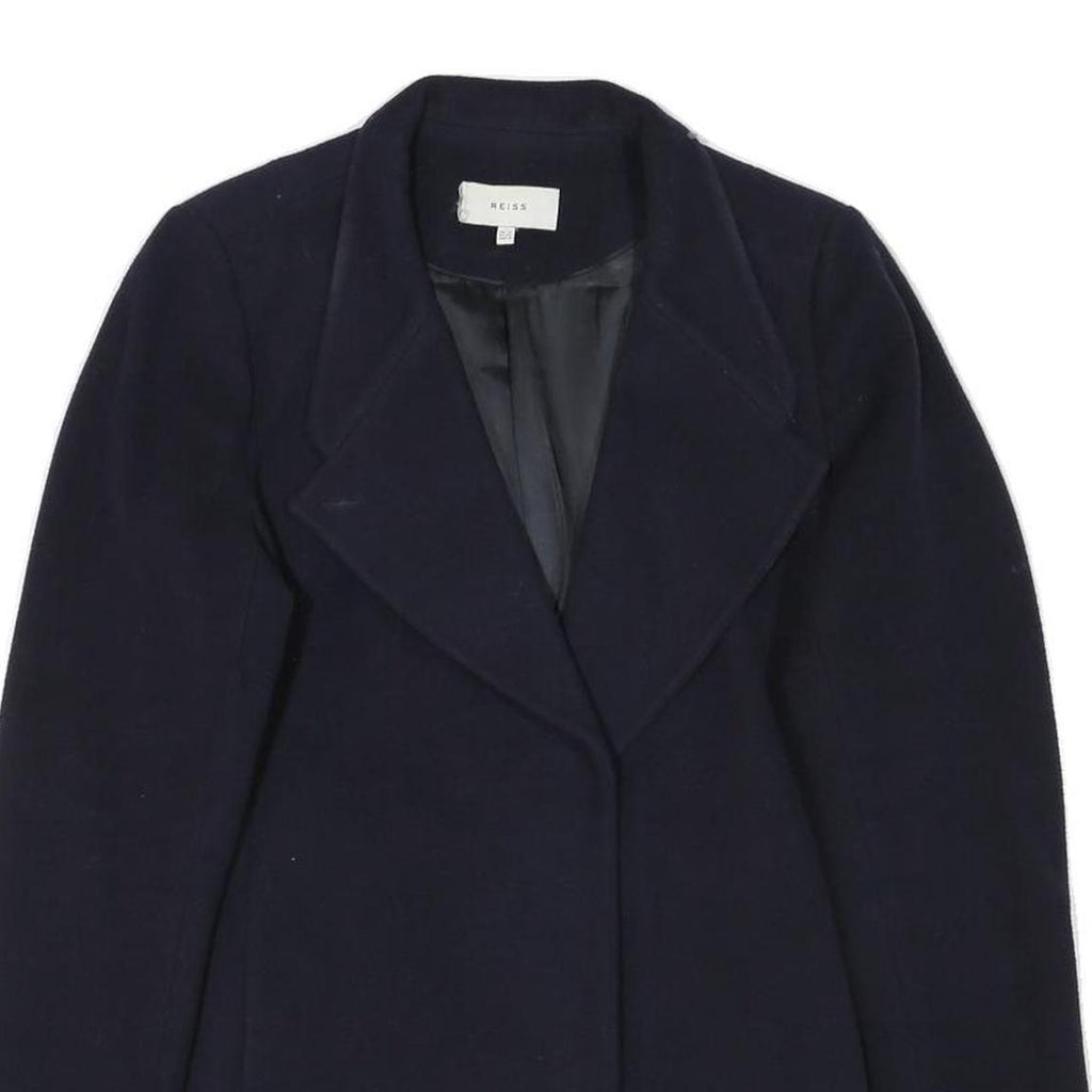REISS Womens Navy Wool Blend Button Jacket UK 12 Classic Tailored Outerwear