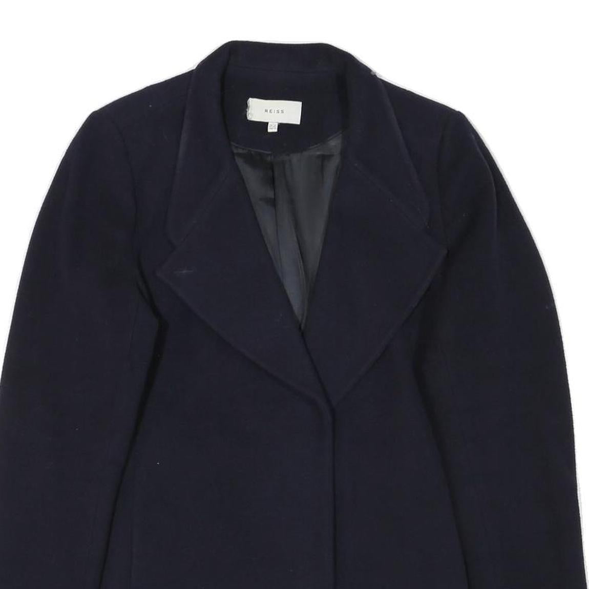 REISS Womens Navy Wool Blend Button Jacket UK 12 Classic Tailored Outerwear