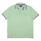 TOMMY HILFIGER Mens Light Green Short Sleeve Polo Shirt L Cotton Blend Minimal