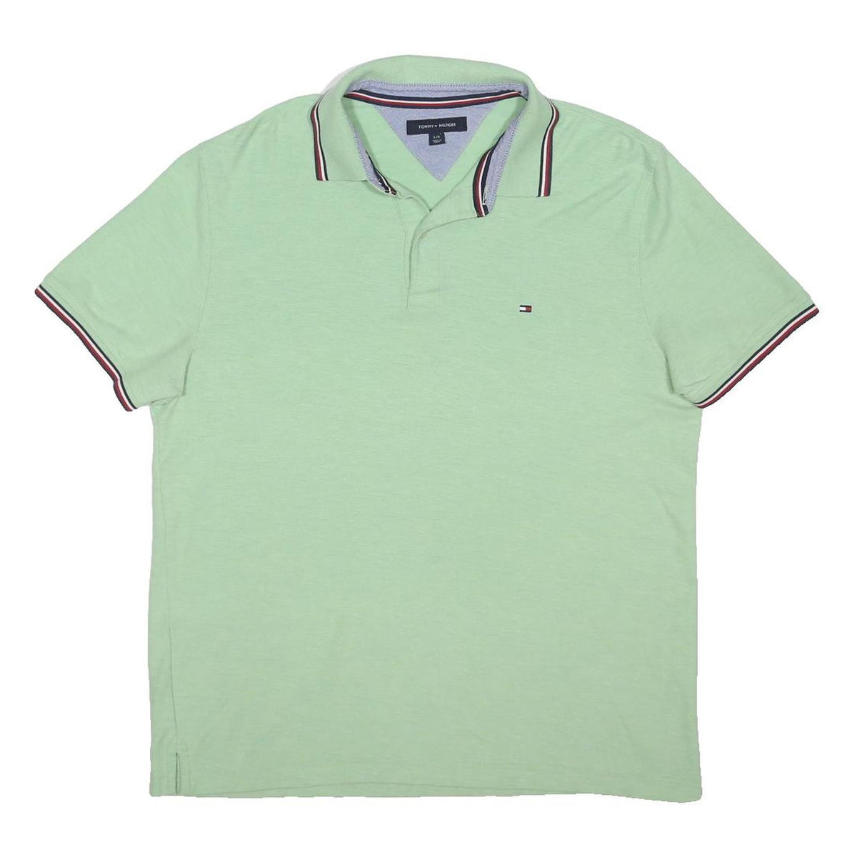 TOMMY HILFIGER Mens Light Green Short Sleeve Polo Shirt L Cotton Blend Minimal