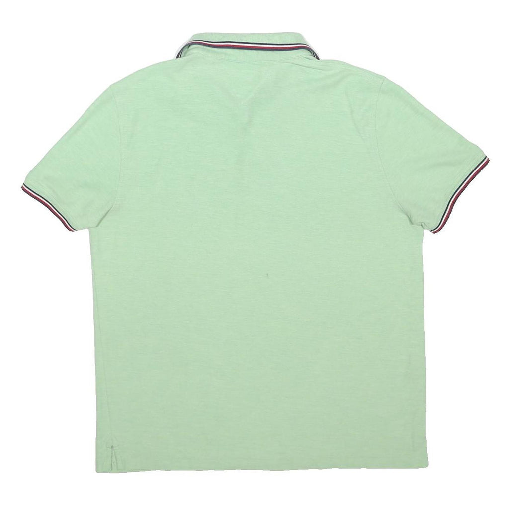 TOMMY HILFIGER Mens Light Green Short Sleeve Polo Shirt L Cotton Blend Minimal