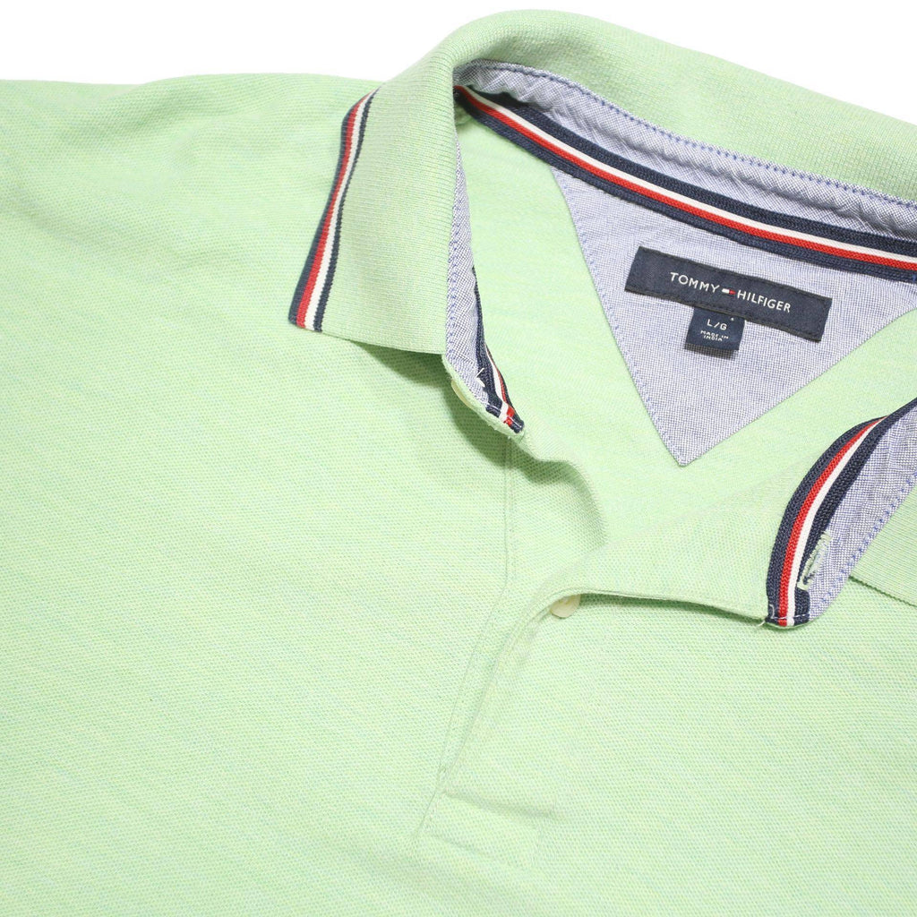 TOMMY HILFIGER Mens Light Green Short Sleeve Polo Shirt L Cotton Blend Minimal
