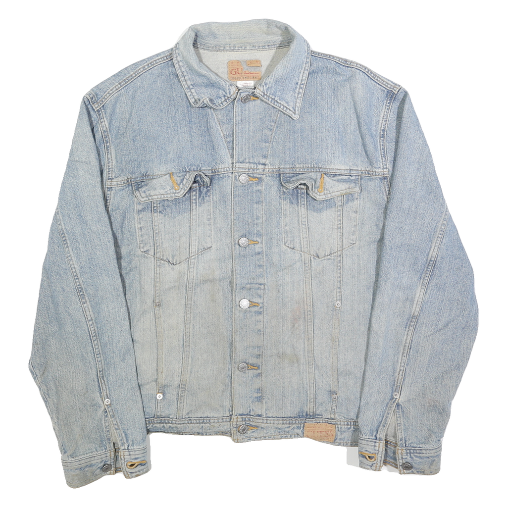 GUESS Mens Blue Cotton Denim Jacket L Button Closure Classic Fit Casual Wear
