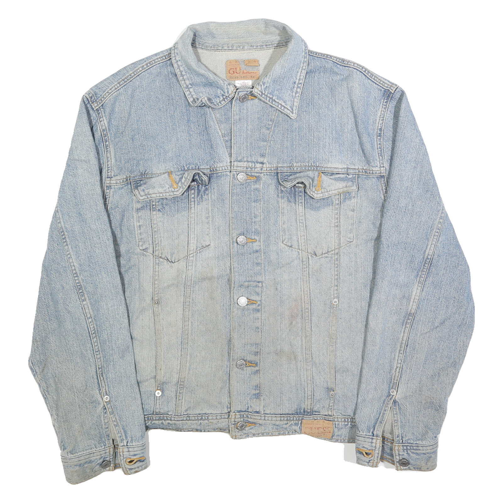 GUESS Mens Blue Cotton Denim Jacket L Button Closure Classic Fit Casual Wear