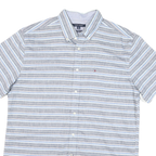 TOMMY HILFIGER Mens Blue & Grey Striped Cotton Blend Shirt L Classic Fit Casual
