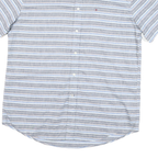 TOMMY HILFIGER Mens Blue & Grey Striped Cotton Blend Shirt L Classic Fit Casual