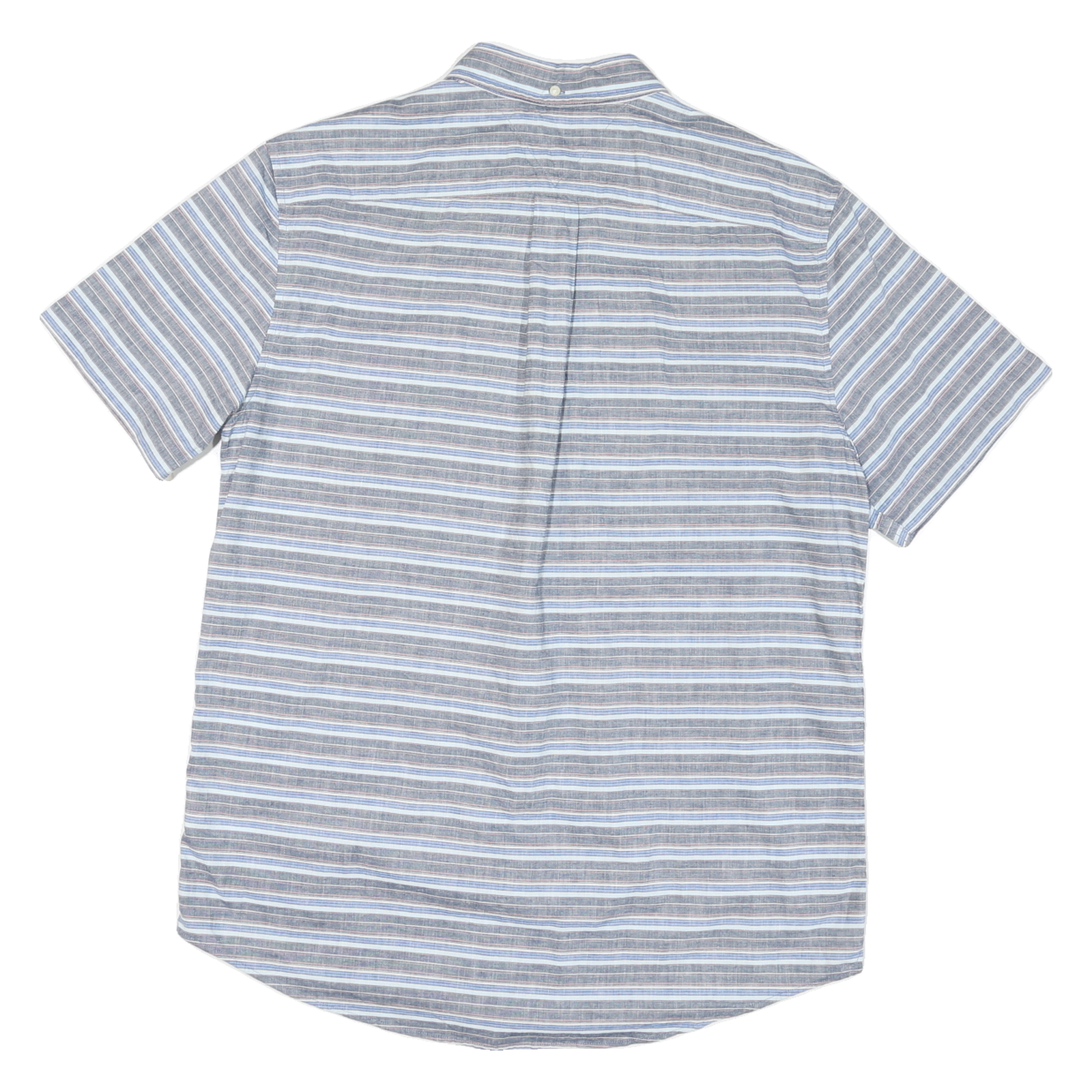 TOMMY HILFIGER Mens Blue & Grey Striped Cotton Blend Shirt L Classic Fit Casual