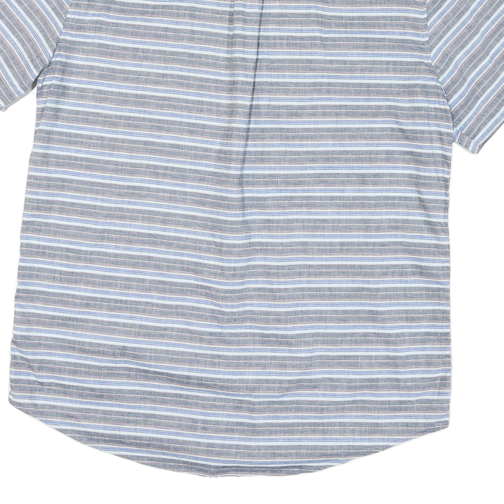 TOMMY HILFIGER Mens Blue & Grey Striped Cotton Blend Shirt L Classic Fit Casual
