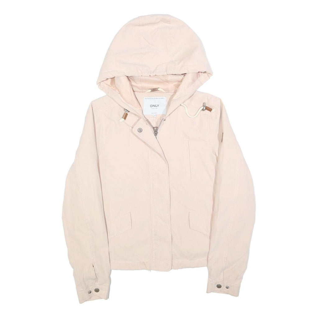 ONLY Womens Cream Hooded Cotton Blend Jacket S Zip Casual Lightweight