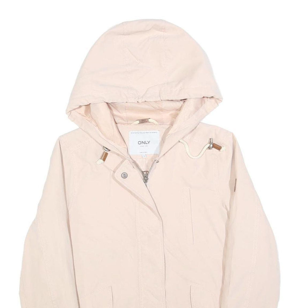 ONLY Womens Cream Hooded Cotton Blend Jacket S Zip Casual Lightweight