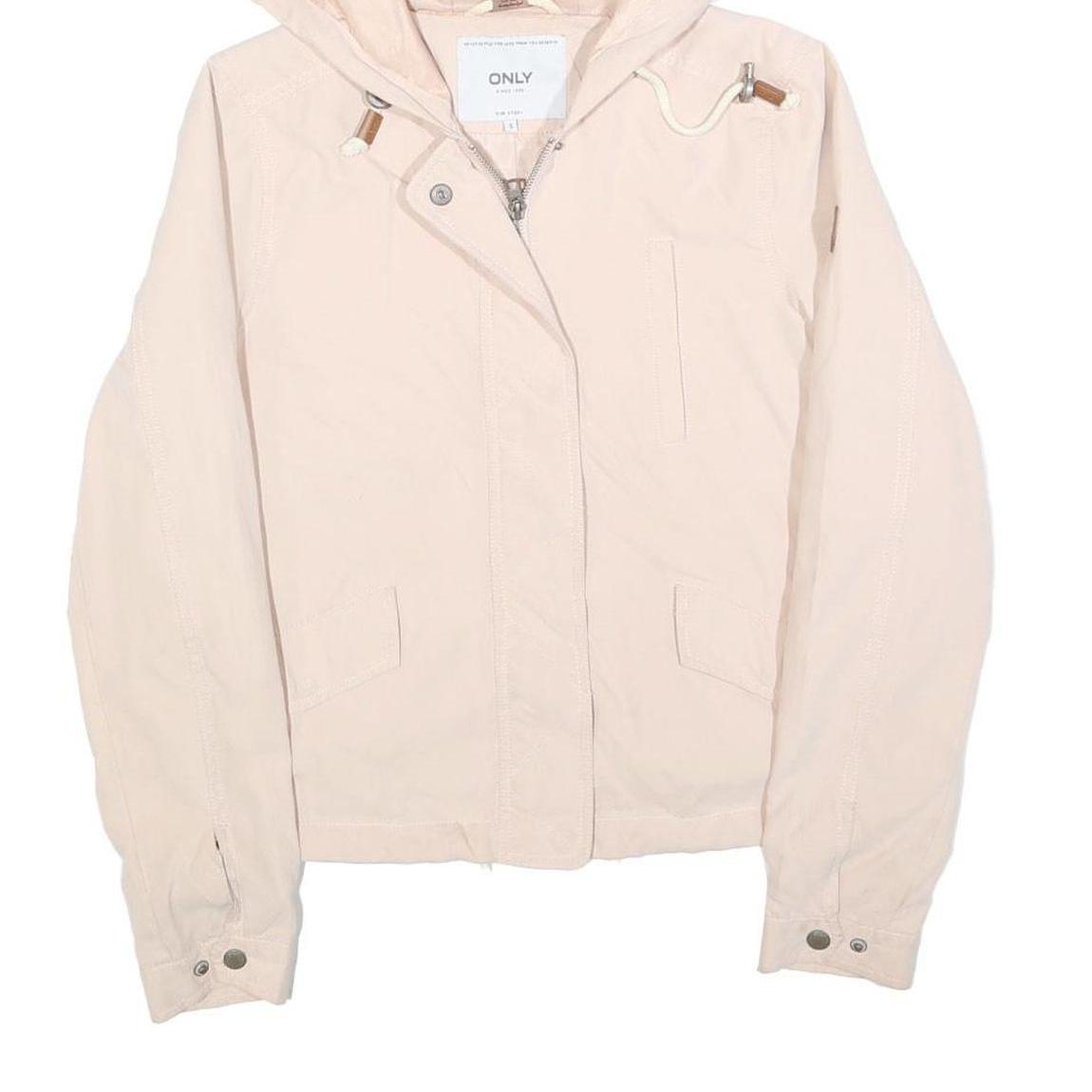 ONLY Womens Cream Hooded Cotton Blend Jacket S Zip Casual Lightweight