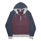 NIKE Mens Blue & Maroon ¼ Zip Hoodie L Cotton Blend Casual Sports Top