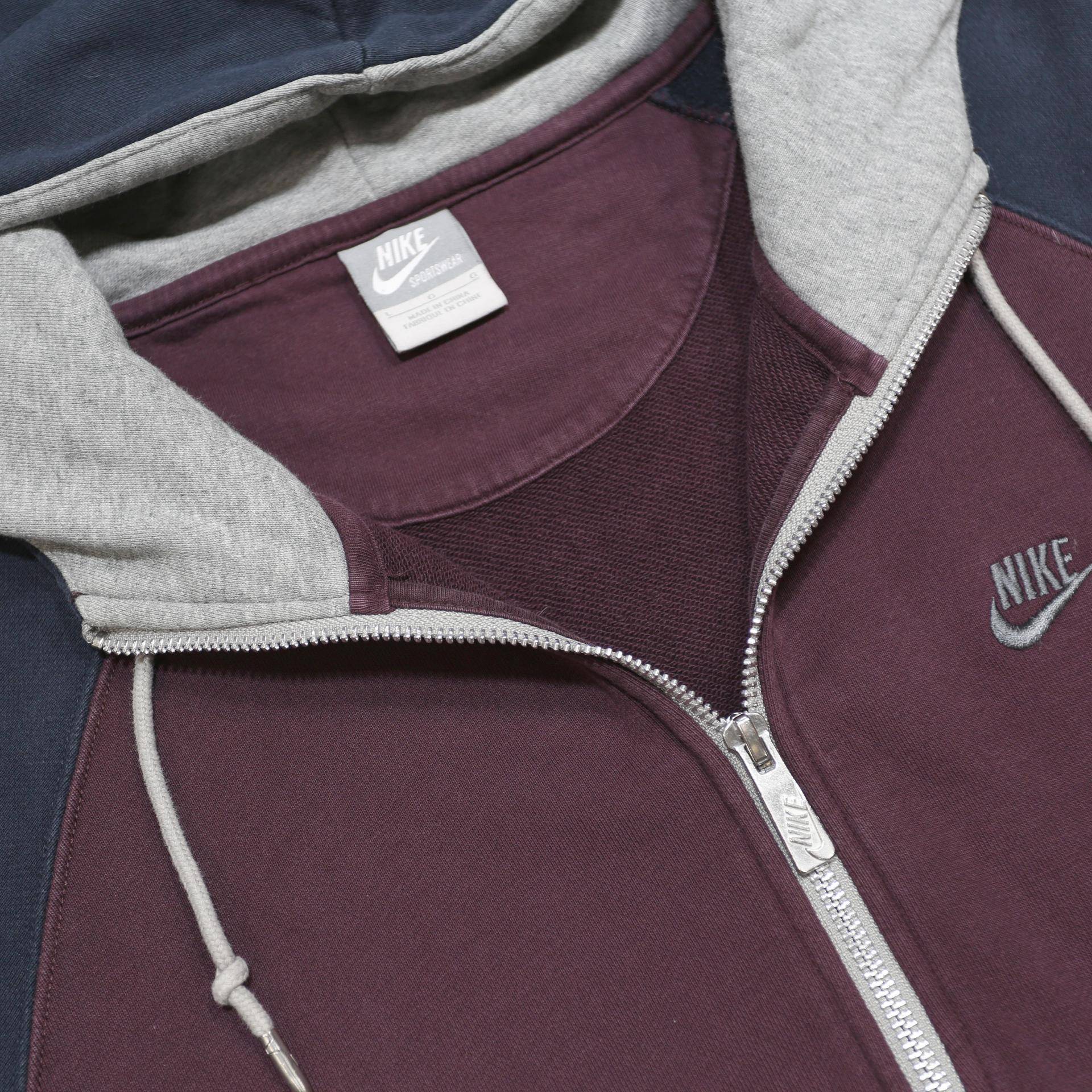 NIKE Mens Blue & Maroon ¼ Zip Hoodie L Cotton Blend Casual Sports Top