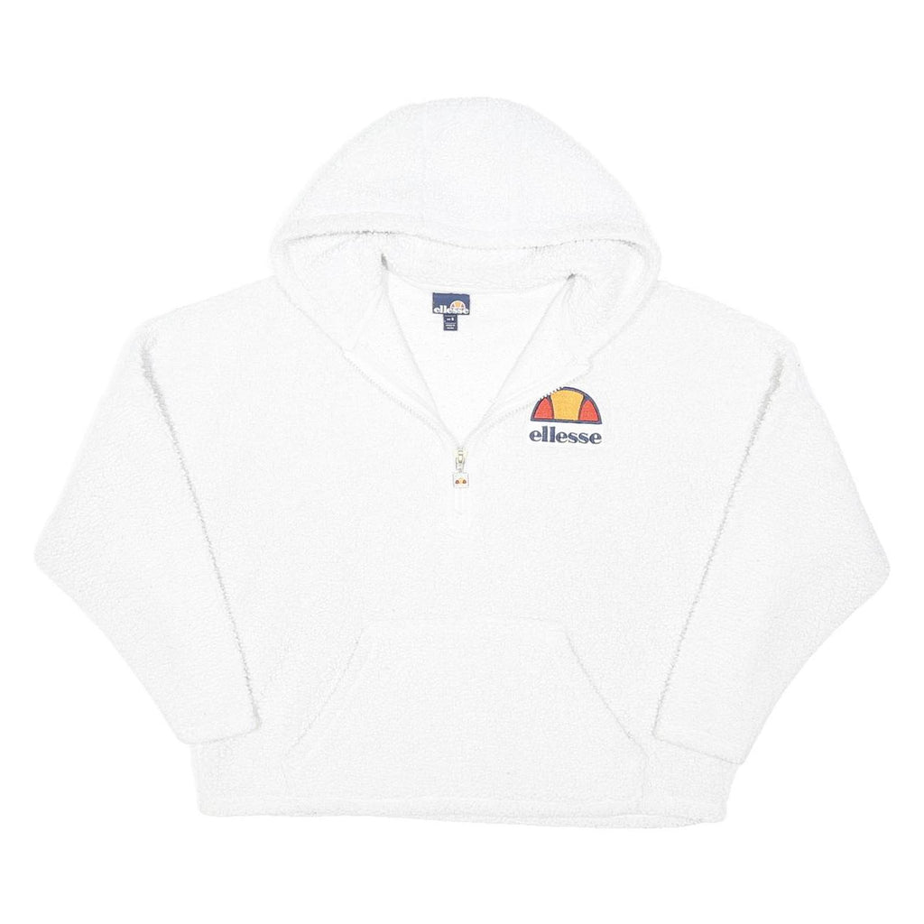 ELLESSE Womens White Plain Pullover Jumper Crew Neck Chunky Knit UK 8 Hoodie
