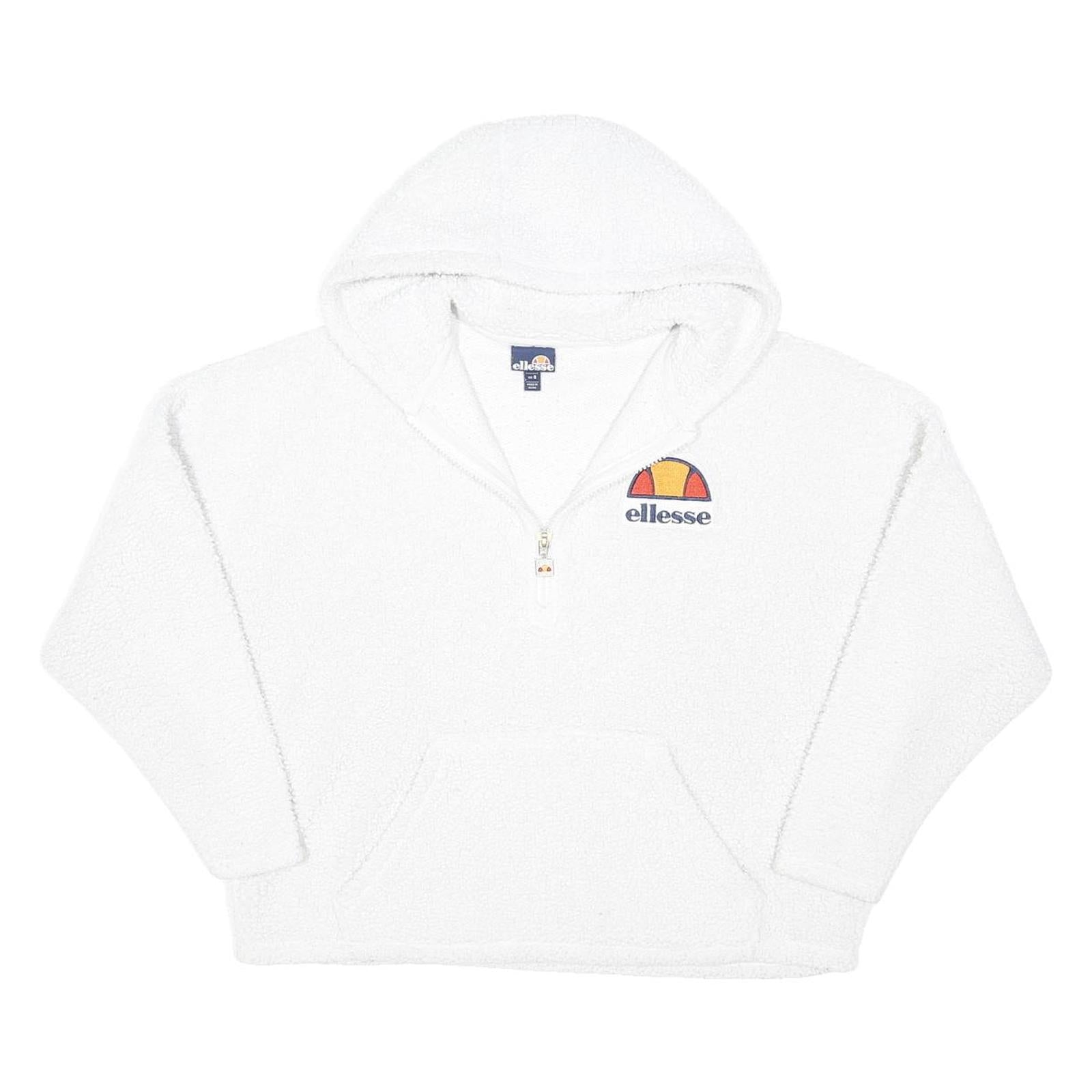 ELLESSE Womens White Plain Pullover Jumper Crew Neck Chunky Knit UK 8 Hoodie