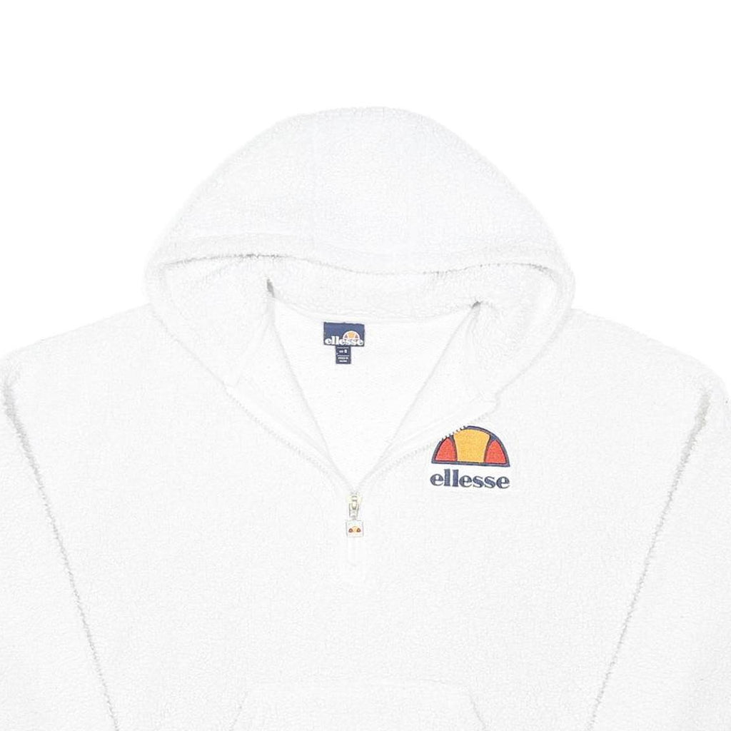 ELLESSE Womens White Plain Pullover Jumper Crew Neck Chunky Knit UK 8 Hoodie