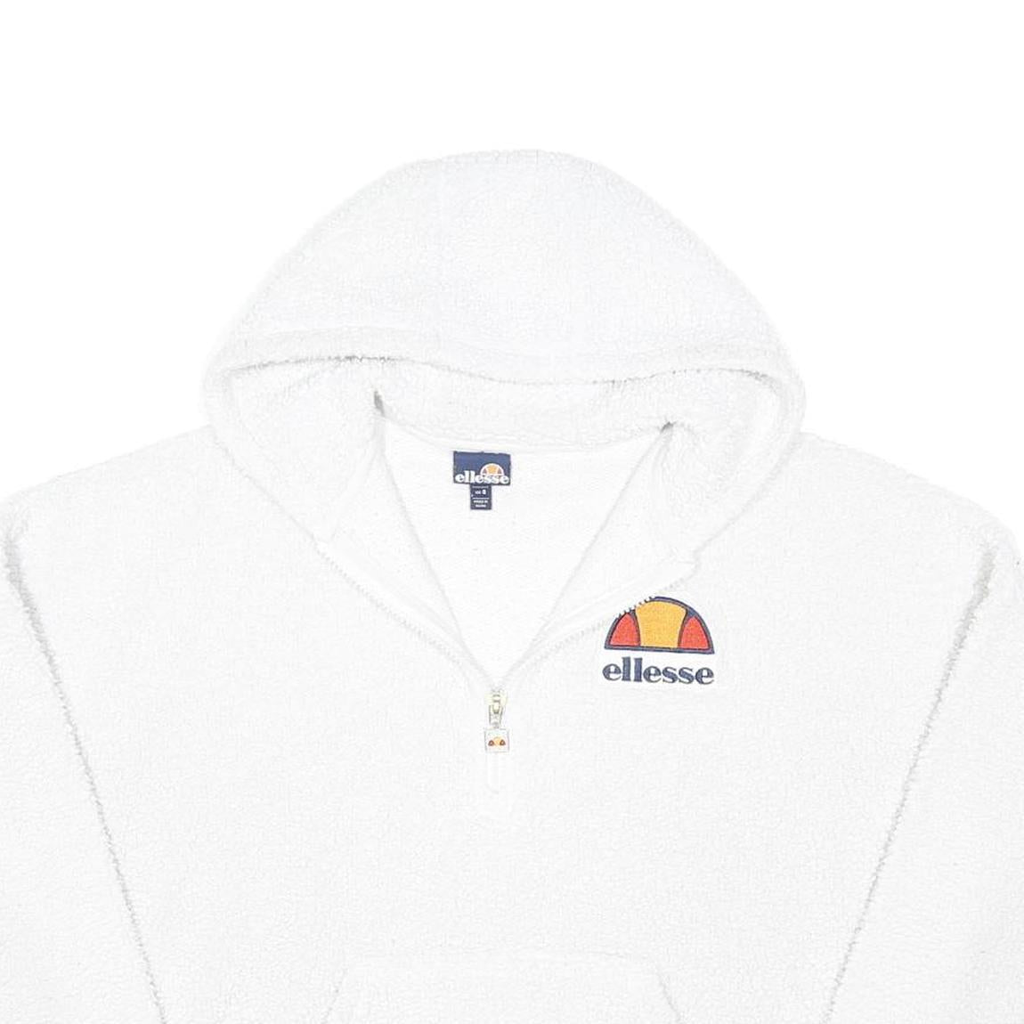 ELLESSE Womens White Plain Pullover Jumper Crew Neck Chunky Knit UK 8 Hoodie