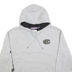 CHAMPION Mens Grey Hoodie M Cotton Blend Pullover Graphic Print Drawstring