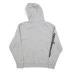 CHAMPION Mens Grey Hoodie M Cotton Blend Pullover Graphic Print Drawstring
