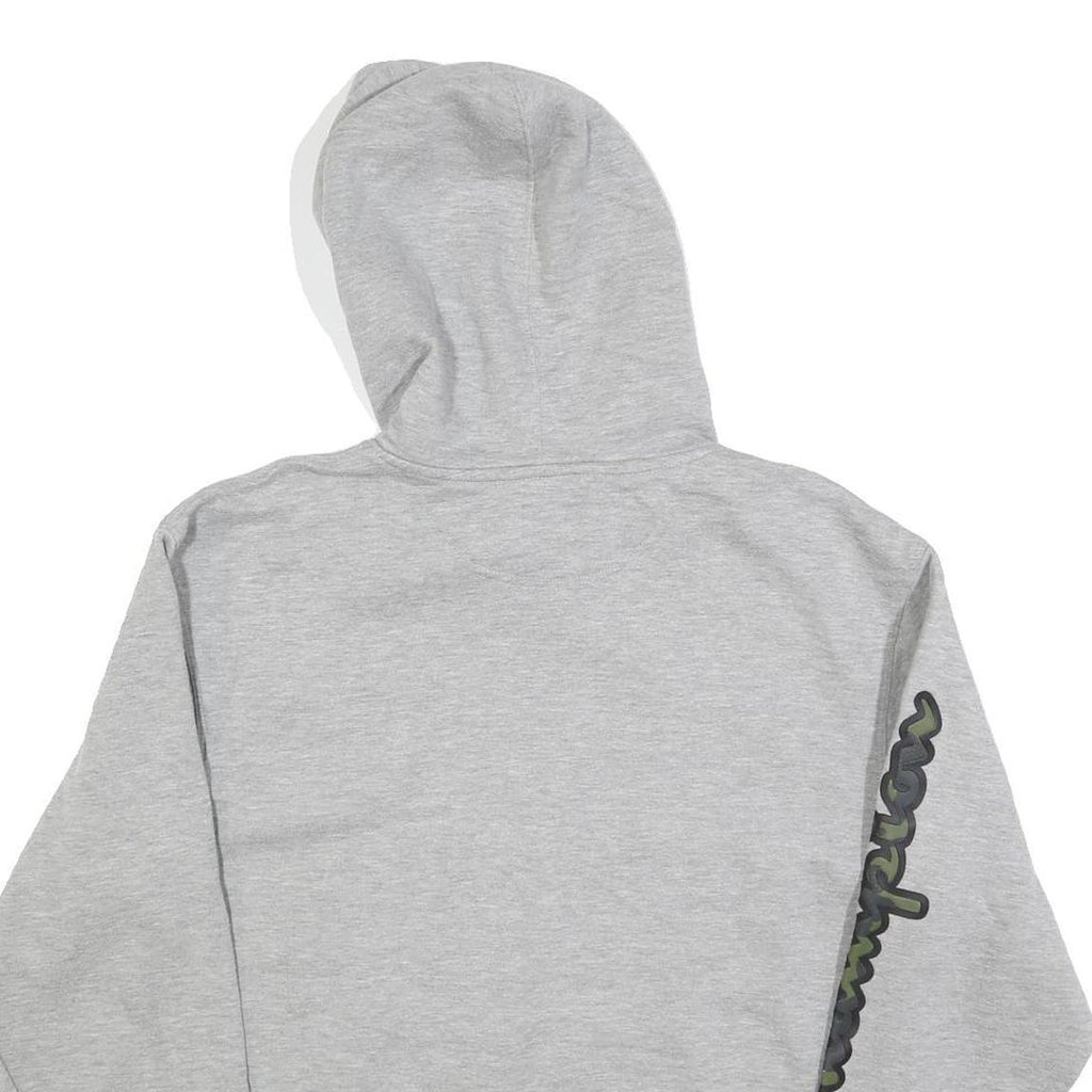 CHAMPION Mens Grey Hoodie M Cotton Blend Pullover Graphic Print Drawstring