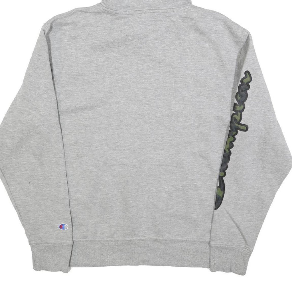 CHAMPION Mens Grey Hoodie M Cotton Blend Pullover Graphic Print Drawstring