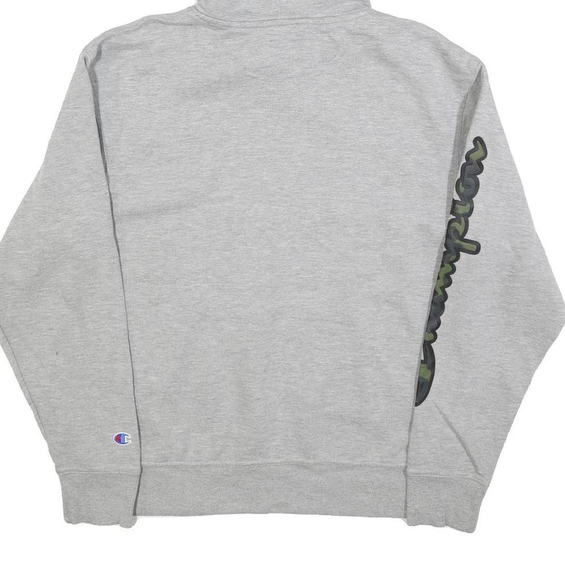 CHAMPION Mens Grey Hoodie M Cotton Blend Pullover Graphic Print Drawstring