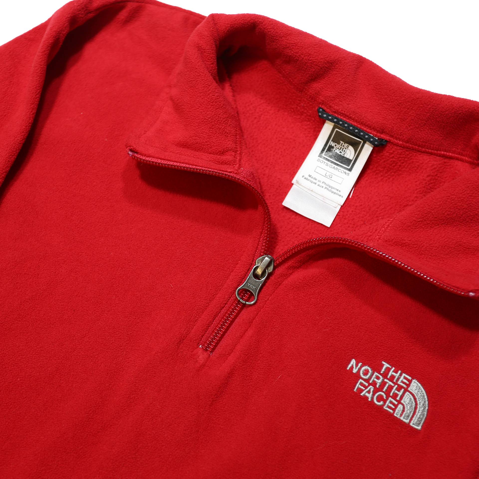 THE NORTH FACE Boys Red Plain Pullover Jumper Crew Neck Regular L Polyester